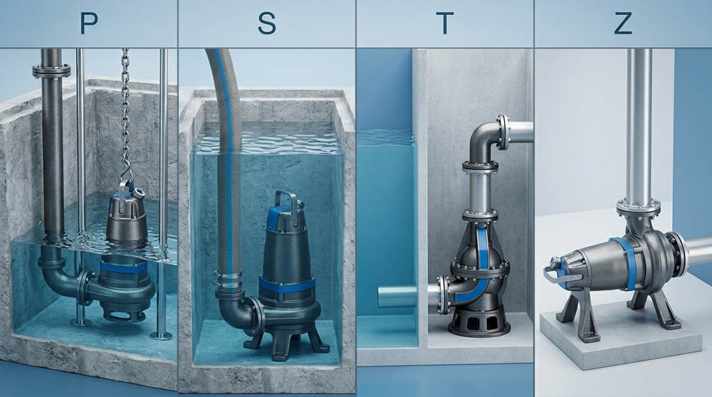Guía de instalación de bombas sumergibles para aguas residuales: métodos P, S, T, Z Guía de instalación de bombas sumergibles para aguas residuales: métodos P, S, T, Z