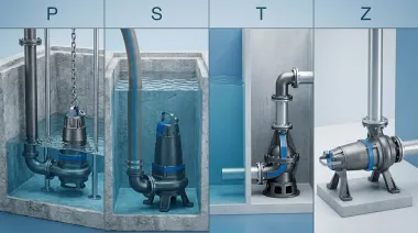 Gu&iacute;a de instalaci&oacute;n de bombas sumergibles para aguas residuales: m&eacute;todos P, S, T, Z