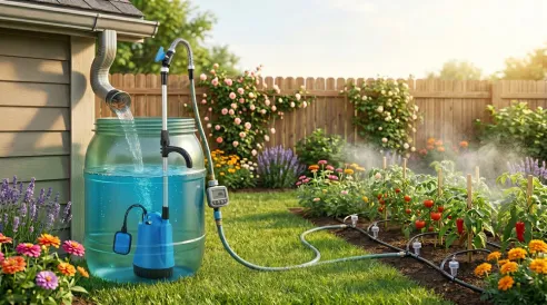 Cómo instalar un sistema de riego ecológico para el jardín utilizando una bomba de barril de lluvia.