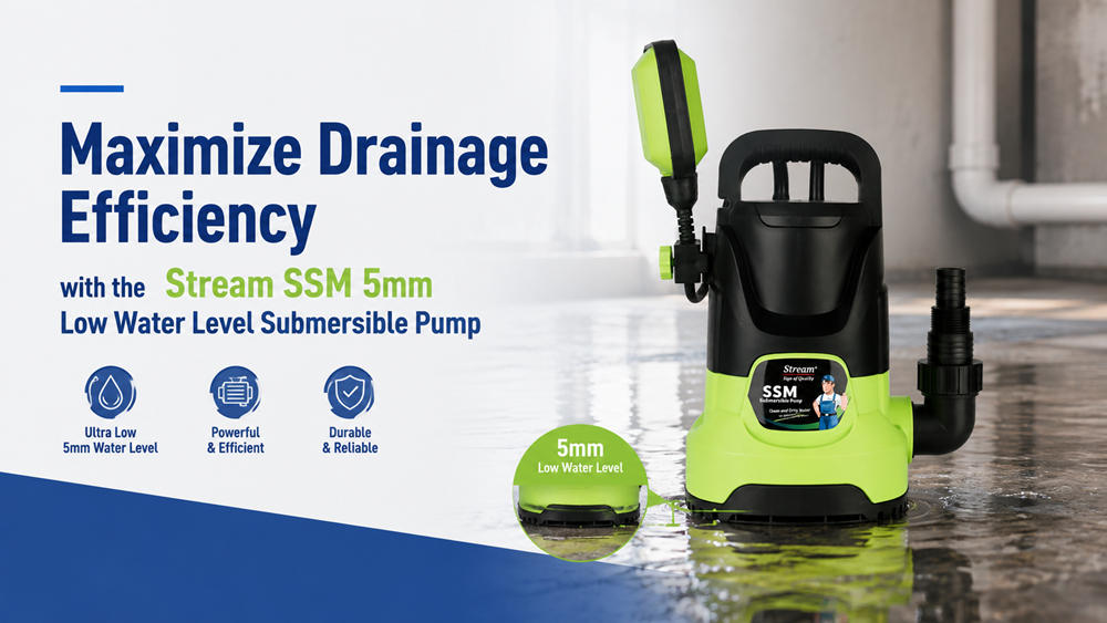Maximice la eficiencia del drenaje con la bomba sumergible Stream SSM de 5 mm para niveles bajos de agua. Maximice la eficiencia del drenaje con la bomba sumergible Stream SSM de 5 mm para niveles bajos de agua.