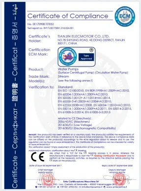 Certificado CE para bombas de superficie